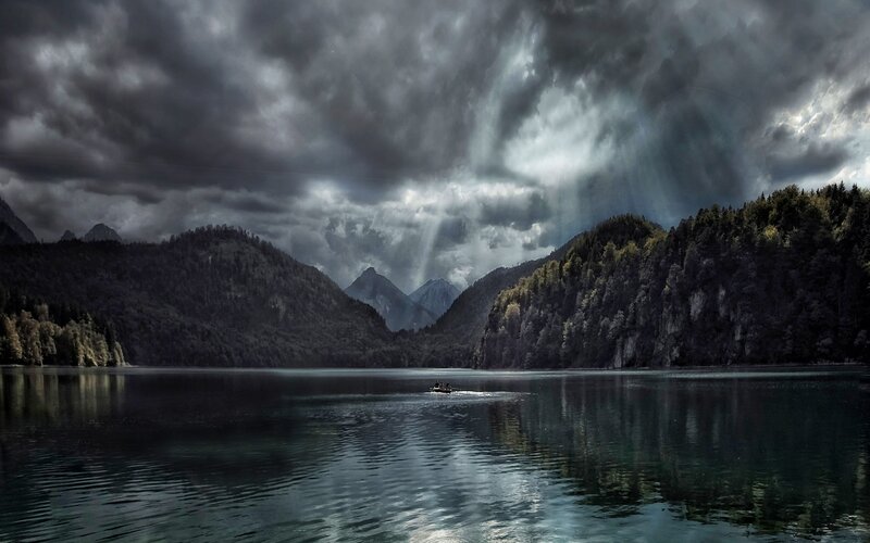Boat on a Lake — Gray, Dramatic