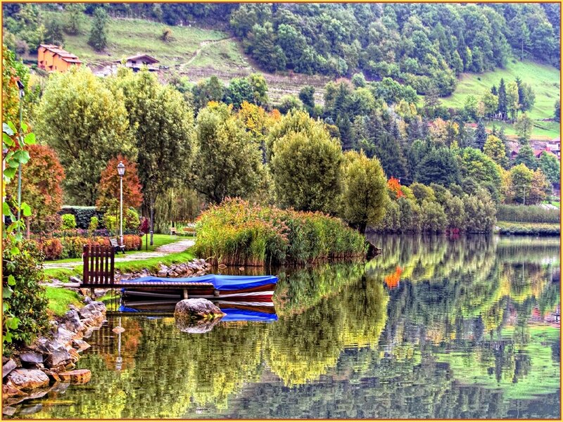 Boat on a lake in autumn