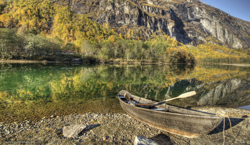 Boat on a lake in autumn