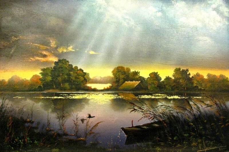 Boat on a Lake — Yellow