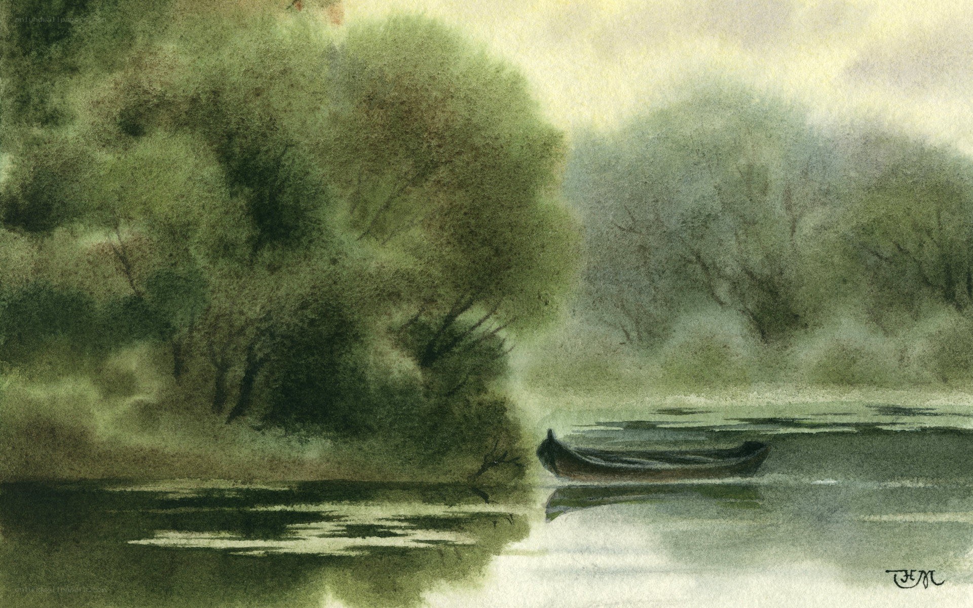 Boat on a misty river