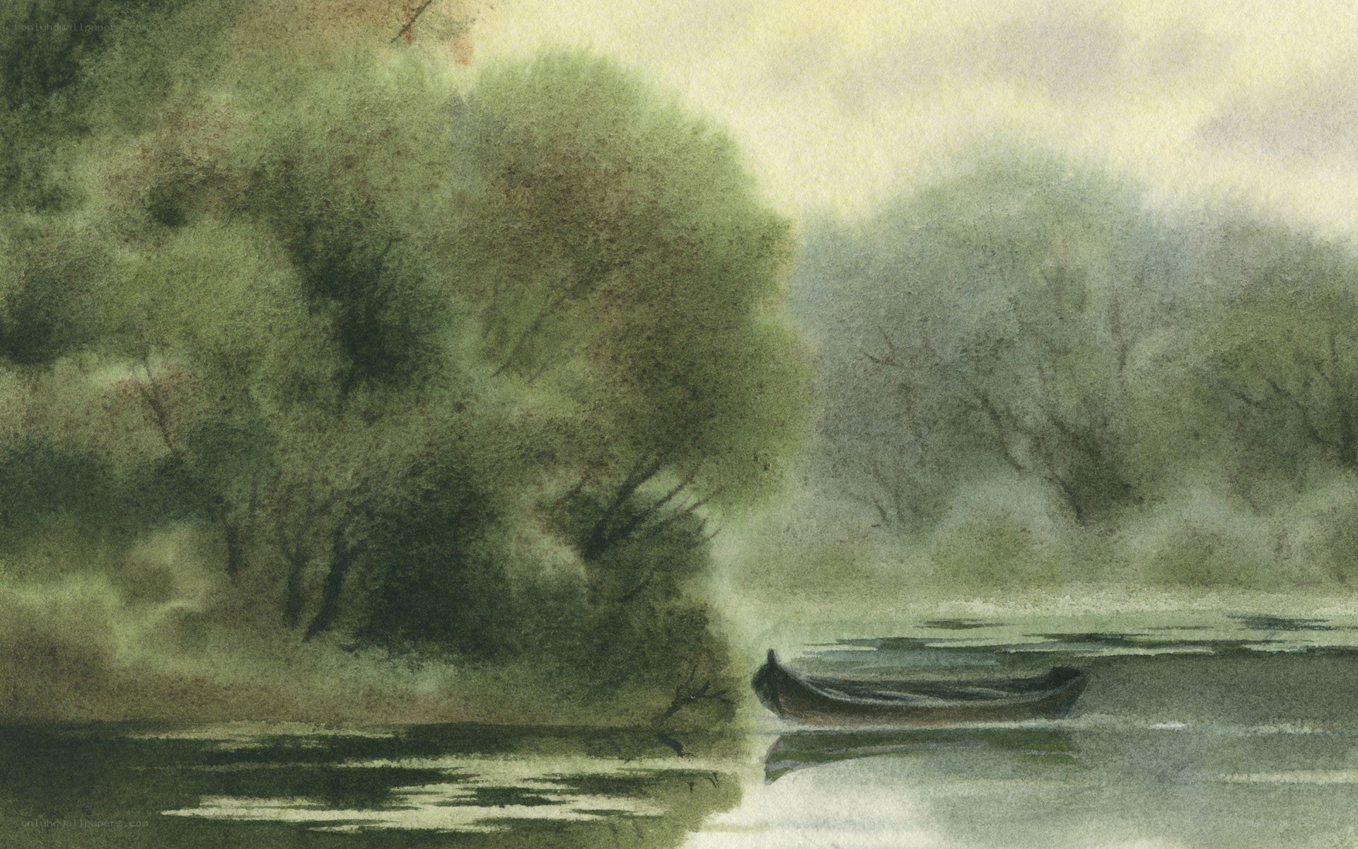 Boat on a misty river