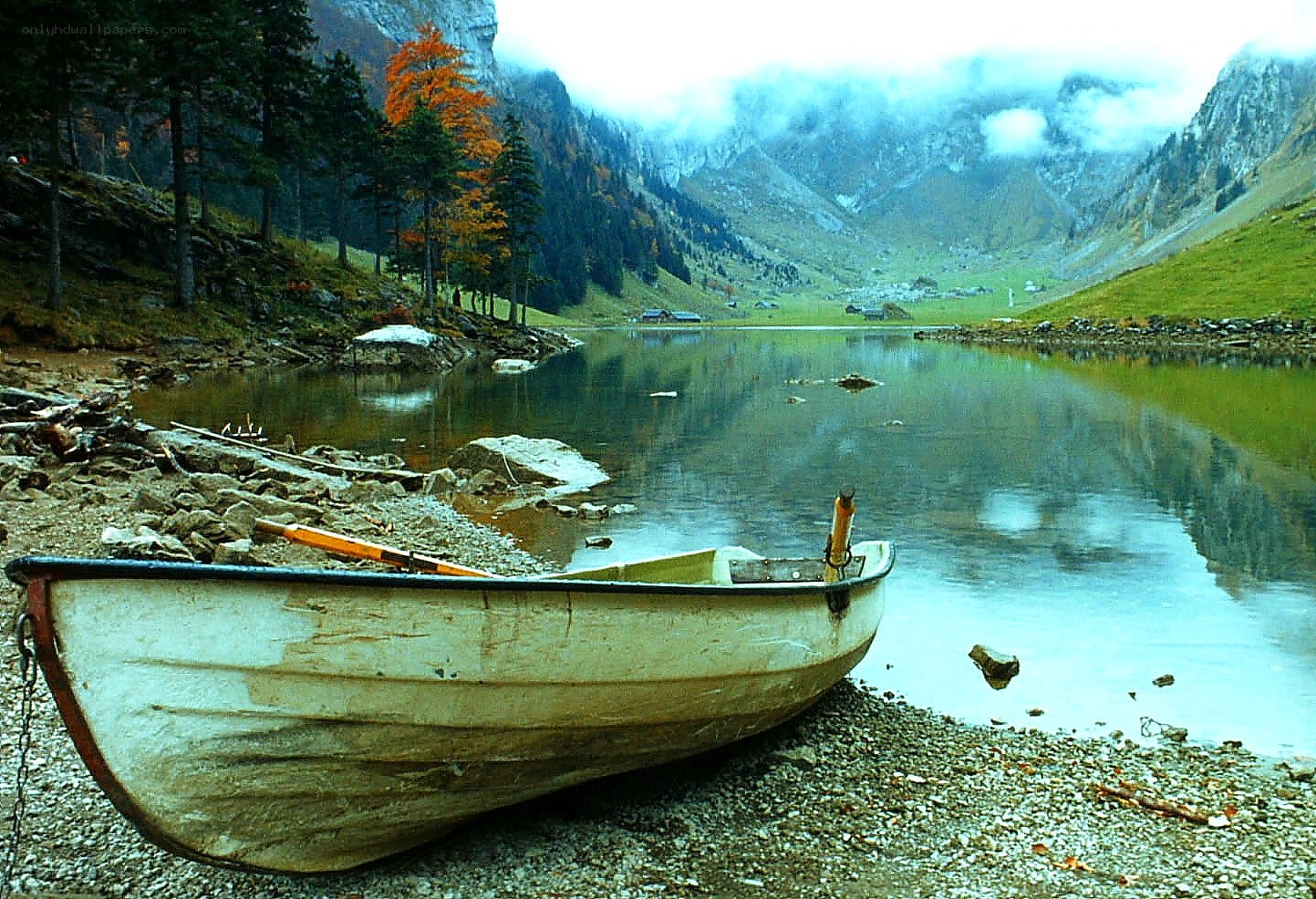 Boat on a mountain lake