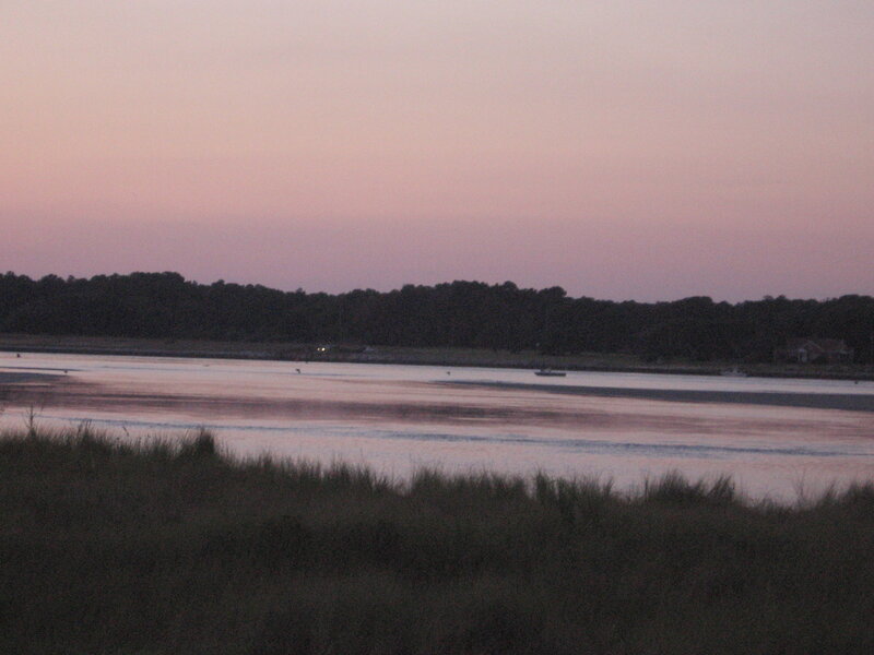 Boat on a River at Dusk — Pink