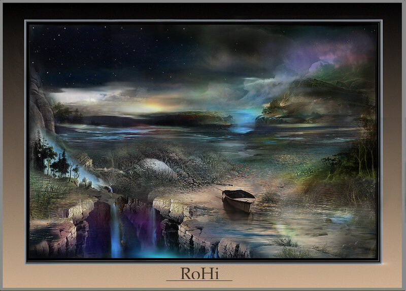 Boat on a River at Night