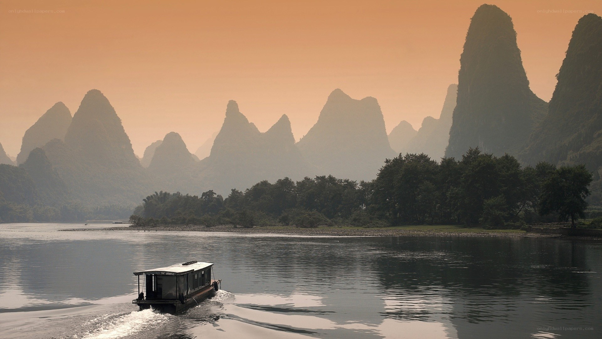 Boat on a river at sunset
