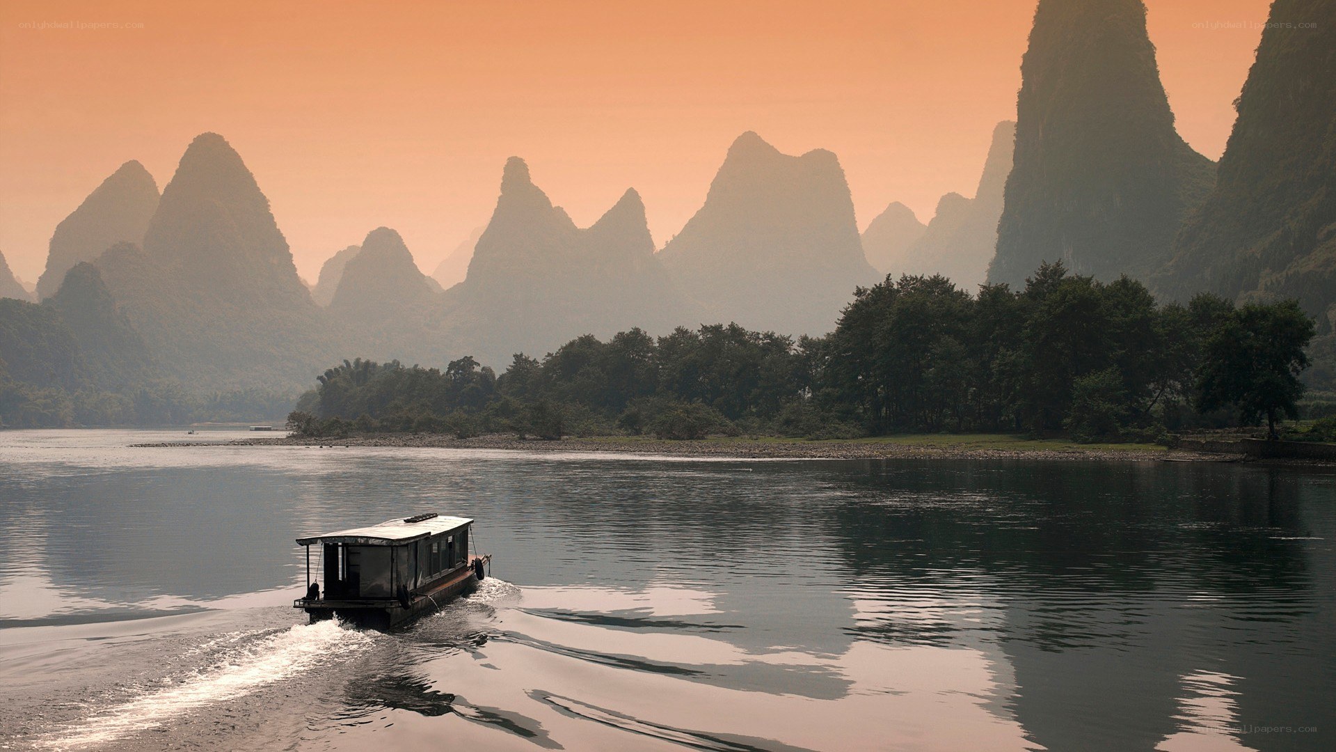 Boat on a river at sunset