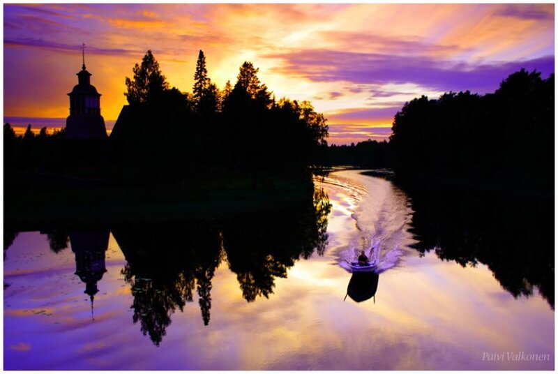 Boat on a river at sunset