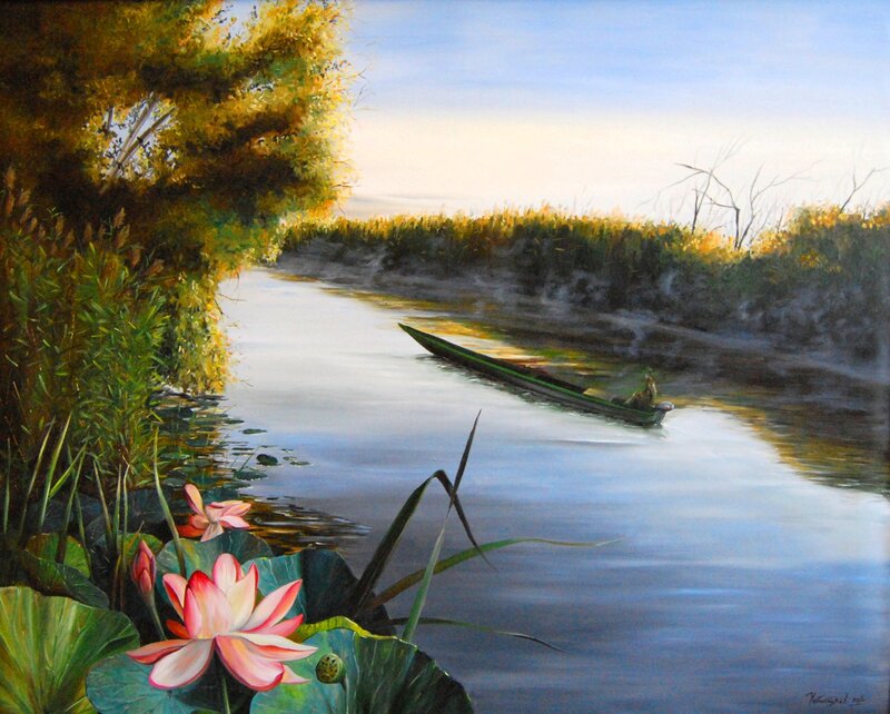 Boat on a River — Blue, Serene