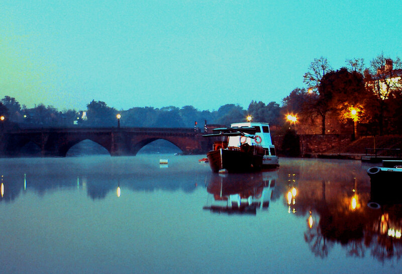 Boat on a River — Blue