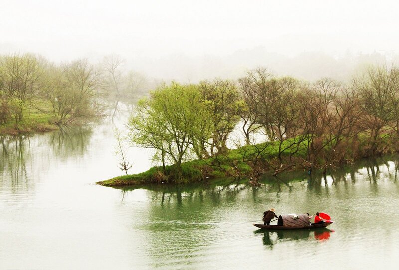 Boat on a River — Green, Serene, Spring
