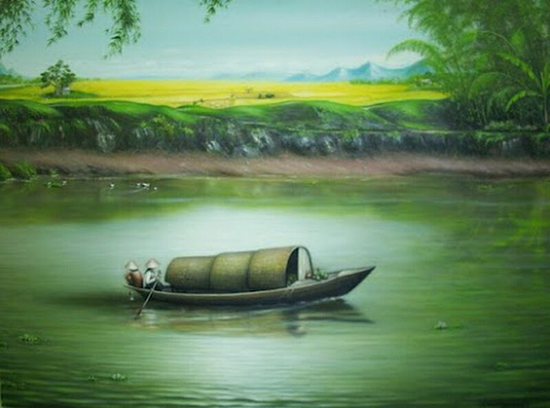 Boat on a River — Green, Serene
