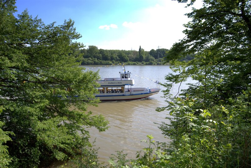 Boat on a river through trees
