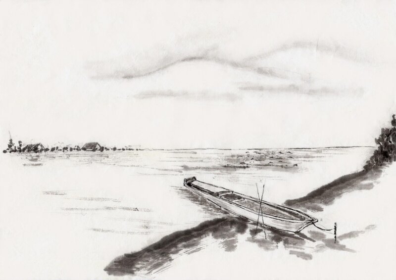 Boat on a Riverbank — Black