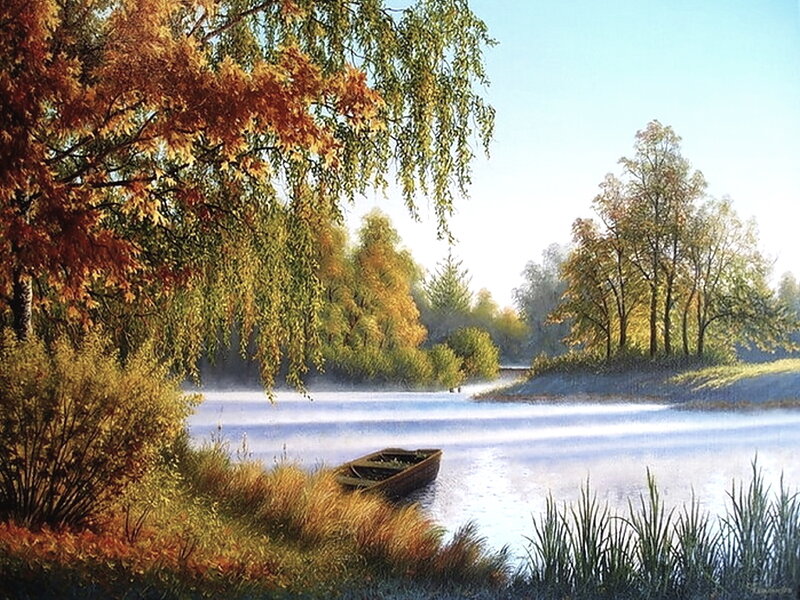 Boat on a Riverbank — Blue