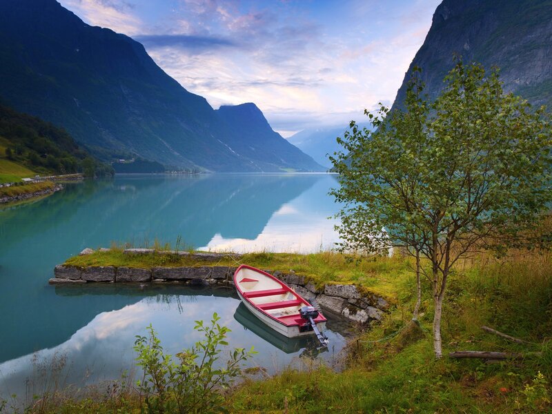 Boat on a serene fjord