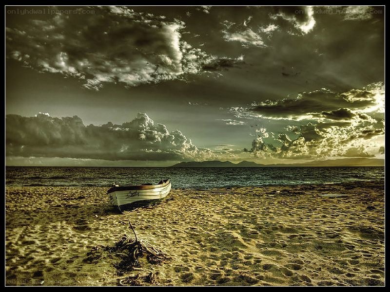 Boat on a stormy beach