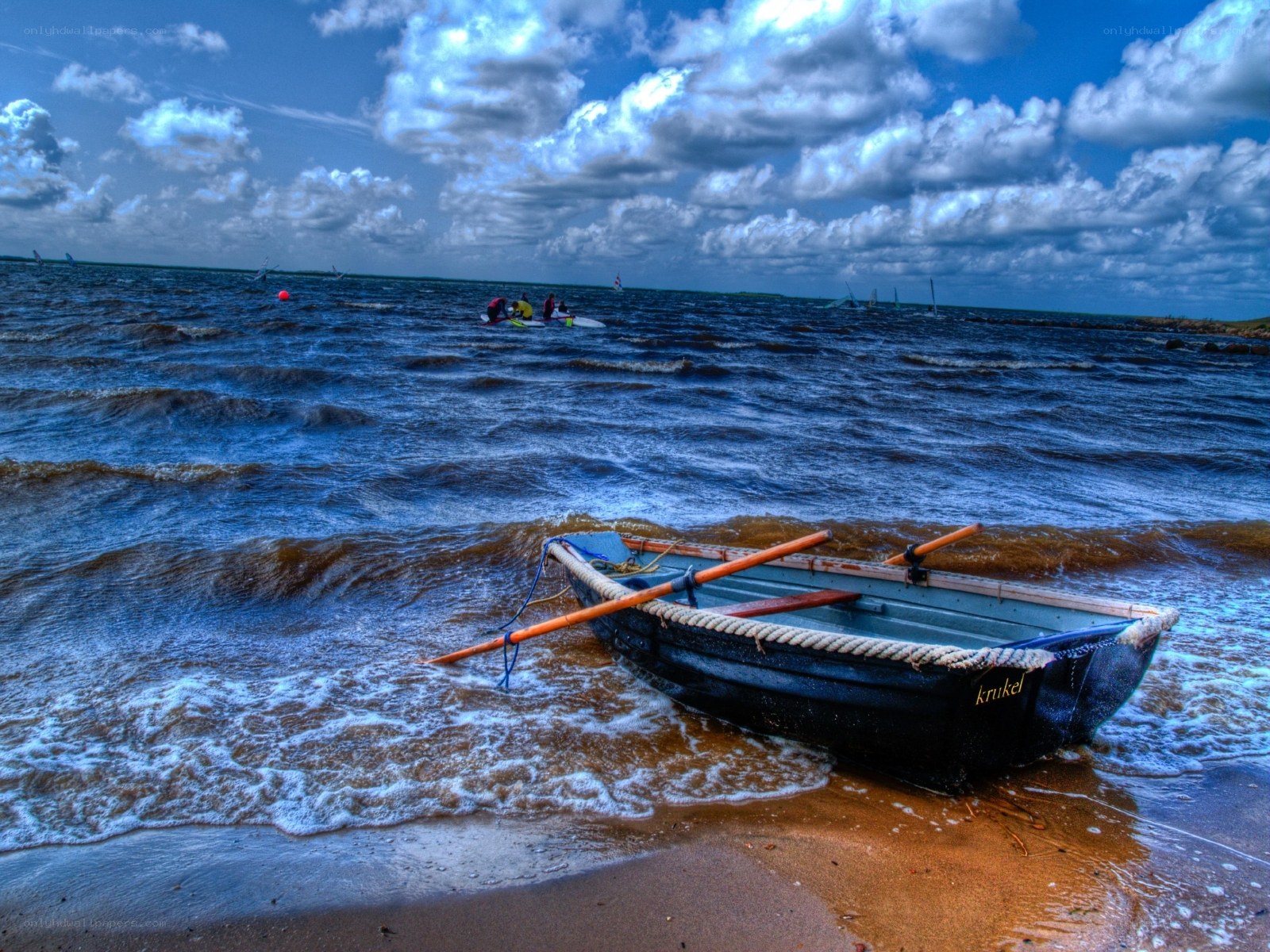Boat on a stormy beach