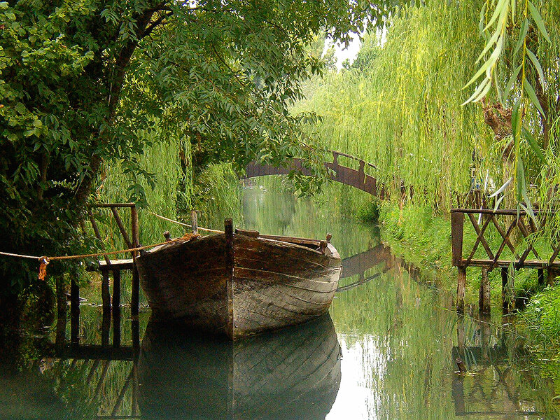 Boat on a tranquil canal