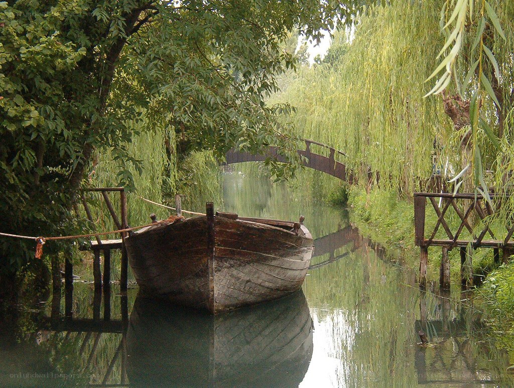 Boat on a tranquil canal