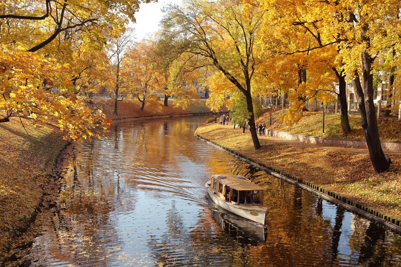 Boat on Autumn Canal