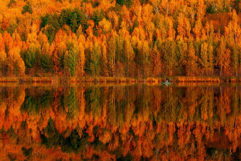 Boat on Autumn Lake — Orange