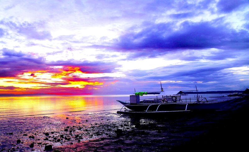 Boat on Beach at Sunset — Purple, Dramatic