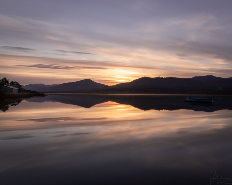 Boat on Calm Lake — Orange