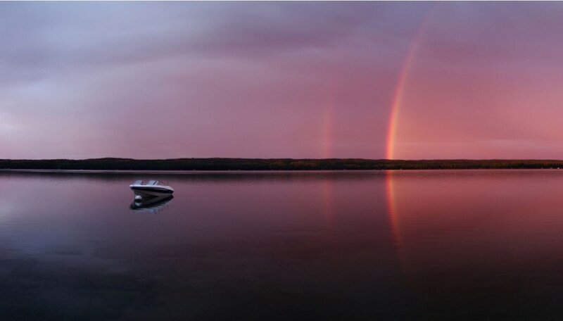 Boat on Calm Lake — Purple