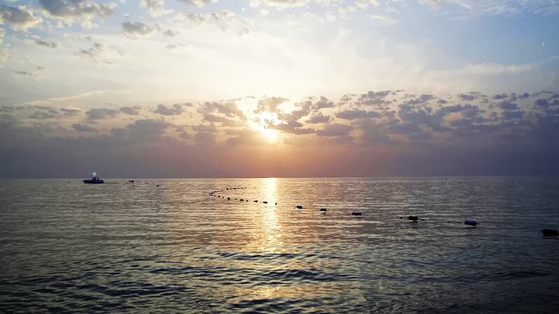 Boat on Calm Sea — Blue, Serene