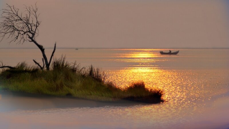 Boat on Calm Water — Gold