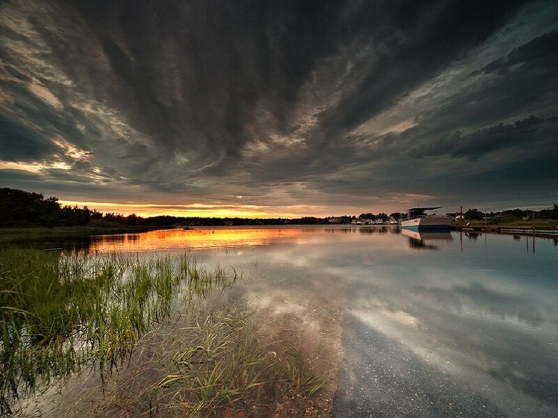 Boat on Calm Water — Gray, Dramatic