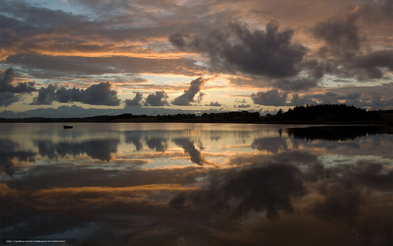Boat on Calm Water — Orange, Serene, Sunset