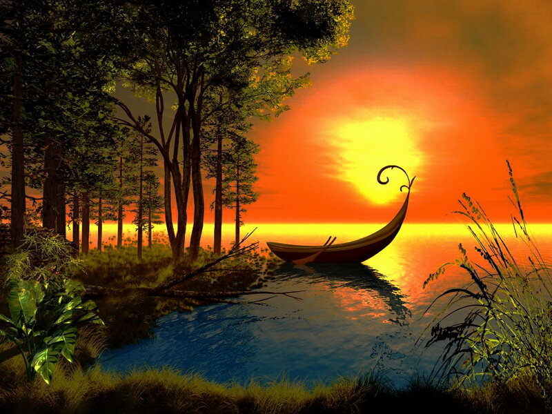 Boat on Calm Water — Orange