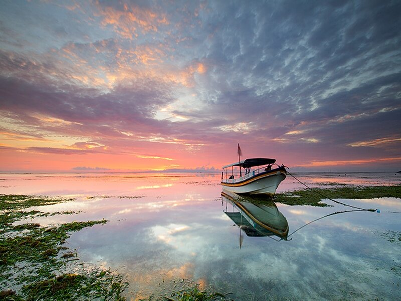 Boat on Calm Water — Pink