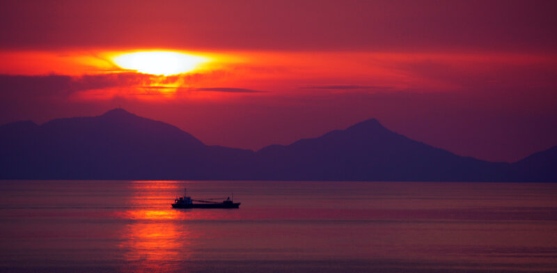 Boat on Calm Water — Red