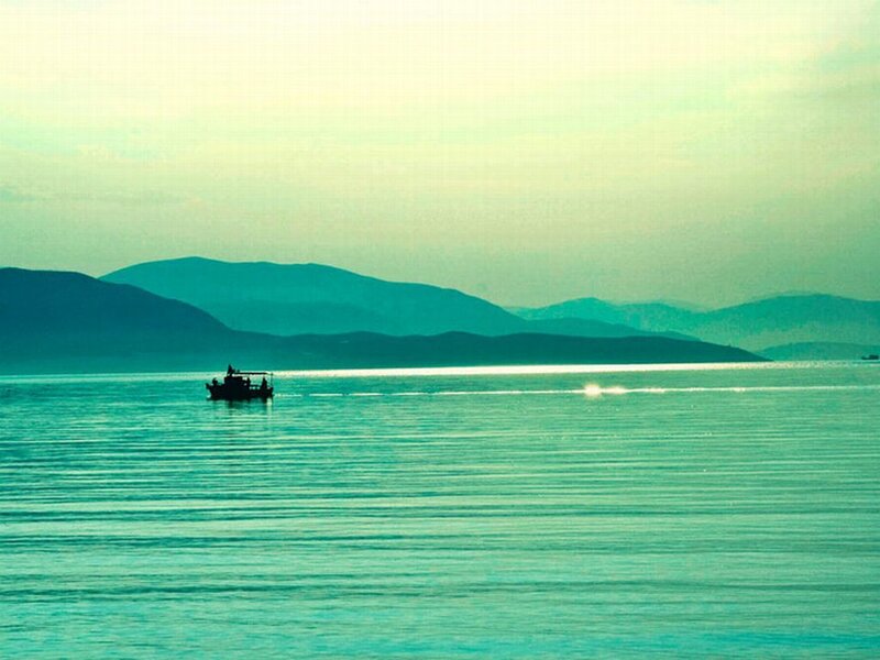 Boat on Calm Water — Teal