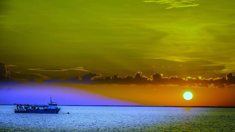 Boat on Calm Water — Yellow, Dramatic