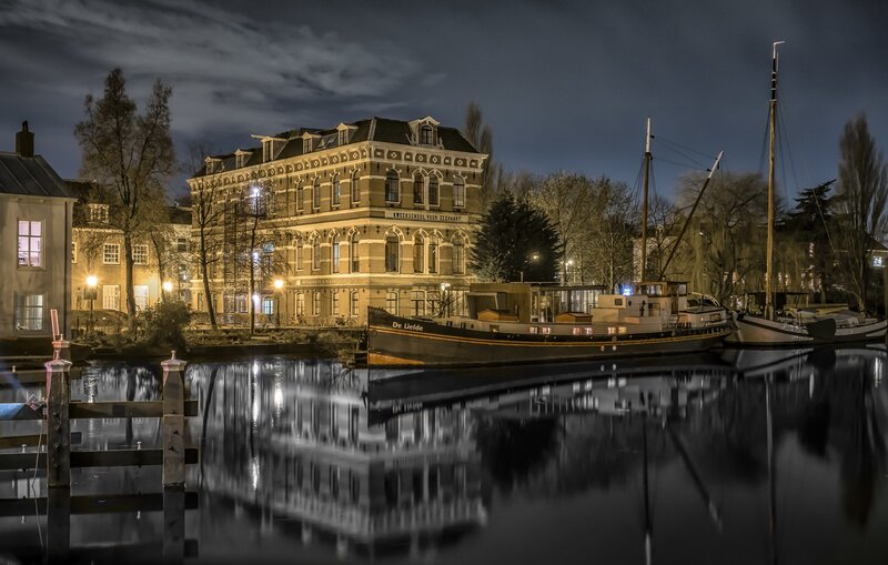 Boat on Canal at Night — Black
