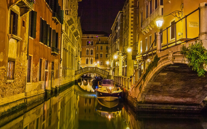 Boat on Canal at Night — Yellow
