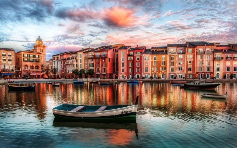 Boat on Canal at Sunset