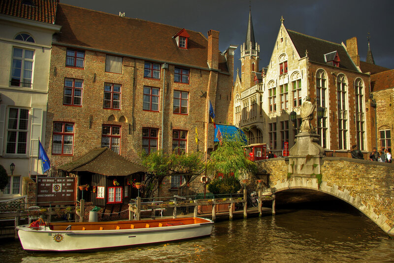 Boat on Canal in Bruges — Brown