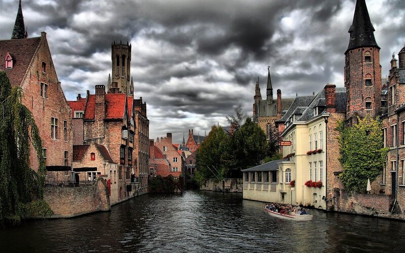 Boat on Canal in Bruges — Gray, Dramatic, Afternoon