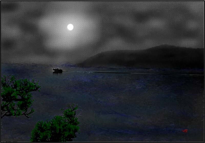 Boat on Dark Water — Black