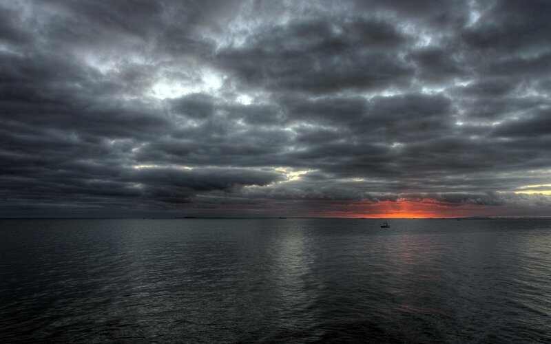 Boat on Dark Water — Gray, Dramatic, Sunset, Photograph
