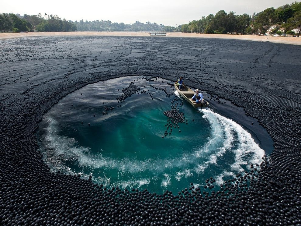 Boat on floating ball field