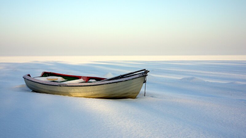 Boat on Frozen Lake — White