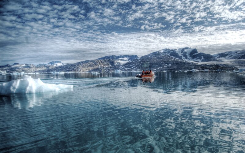 Boat on Icy Water — Blue, Serene