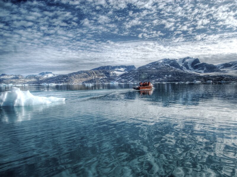Boat on Icy Water — Blue