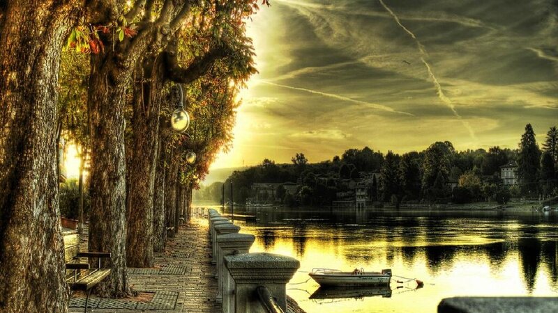 Boat on Lake at Sunset — Yellow